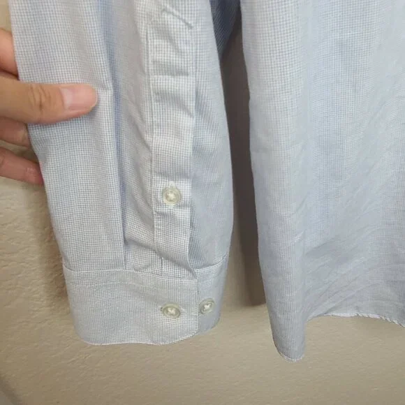 Kenneth Cole Dress Shirt 2XL Men Size 18 34/35 Light Blue Grid Check Long Sleeve - Picture 12 of 12